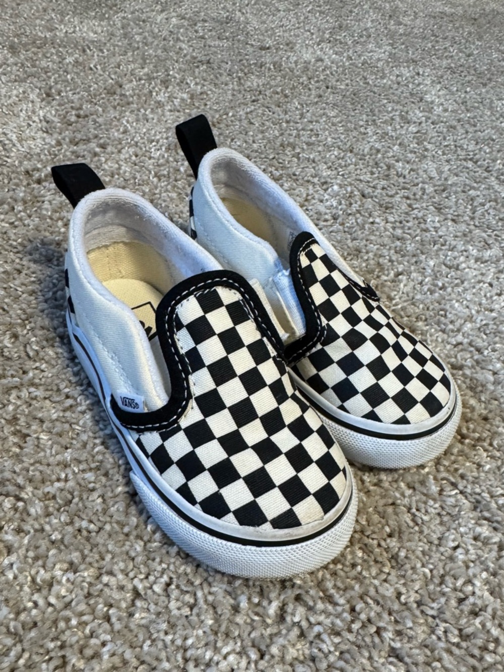Vans Kids Slip-On Checkerboard Black and White Sneakers Toddler 6.5